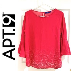 NWOT Apt 9 pink & white blouse with flared sleeves